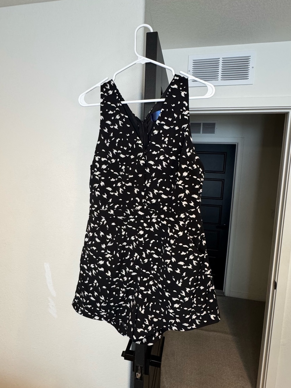 Blue Rain Black and White Printed V-Neck Romper
